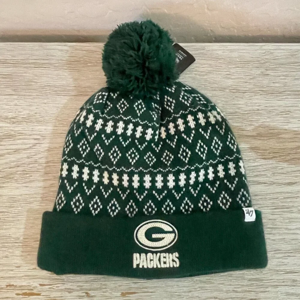 New Green Bay Packers Hat Cap Beanie Knit Green White Pom NFL Team NWT